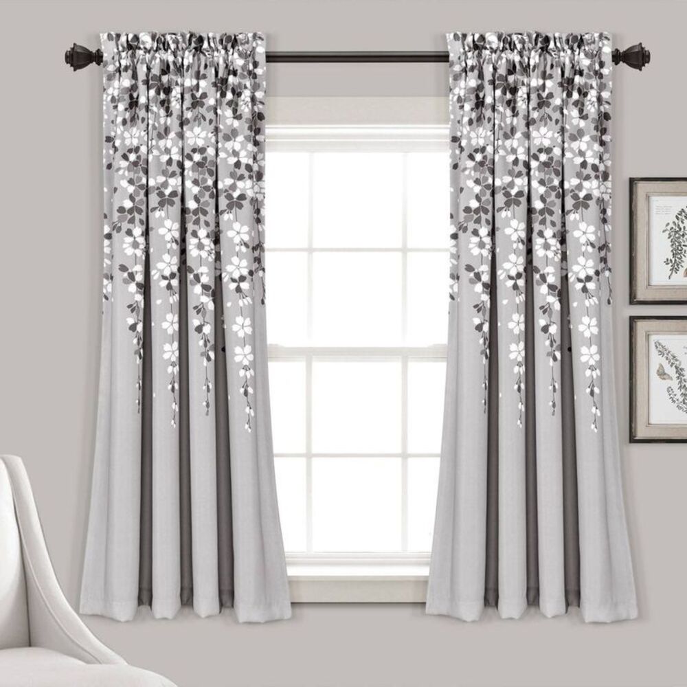 Lush Decor - Set of 2 (84"x52") Weeping Flower Light Filtering  Gray
